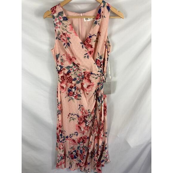 NWT Eliza J Textured Floral Ruched Dress Pink Size 6 - Picture 3 of 6
